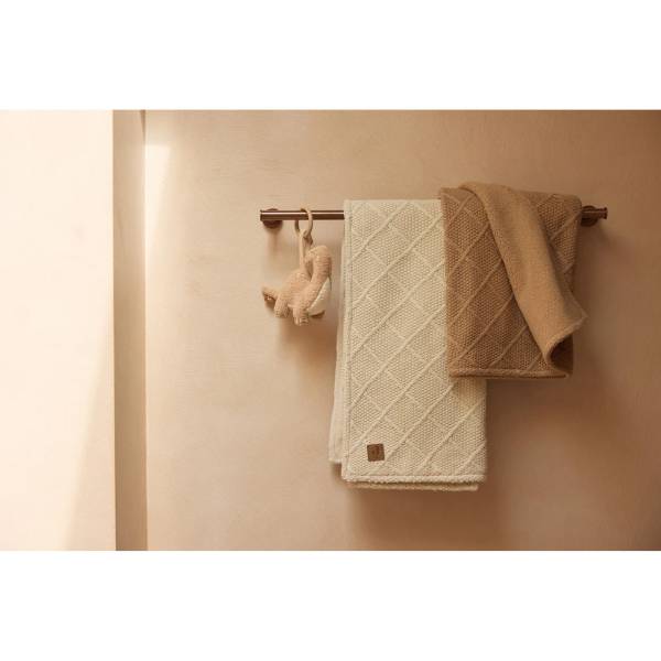 JOLLEIN Blanket 75x100 Check Knit - Biscuit/Teddy Fleece