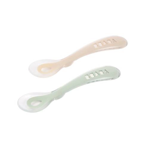 BEABA Spoon 2nd Age Silicone Spoon Set x2 - Clay/Green