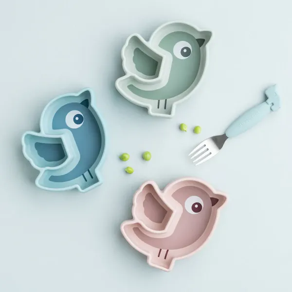 DONE BY DEER Silicone Stick&Stay Snack Plate Birdee - Powder