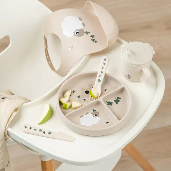 DONE BY DEER Stick&Stay Compartment Plate Tiny Farm  - Sand