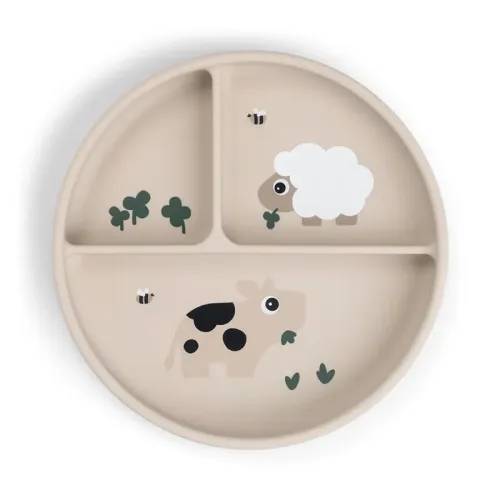 DONE BY DEER Stick&Stay Compartment Plate Tiny Farm  - Sand