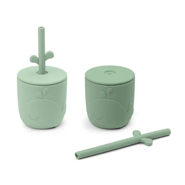 DONE BY DEER Peekaboo Straw Cup 2pcs Wally - Green