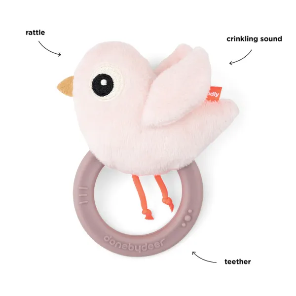 DONE BY DEER Sensory Rattle with Teether Birdee - Powder