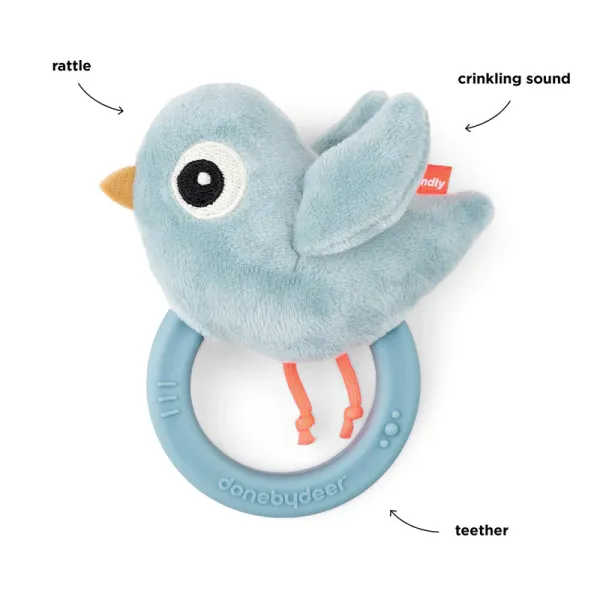 DONE BY DEER Sensory Rattle with Teether Birdee - Blue