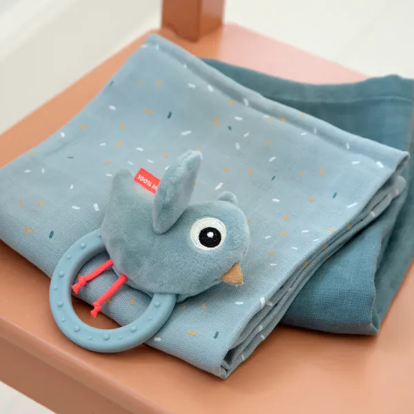 DONE BY DEER Sensory Rattle with Teether Birdee - Blue
