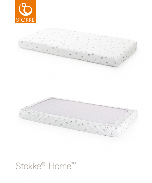 STOKKE Home Bed Fitted Sheet - White Monochrome Bear 2pc